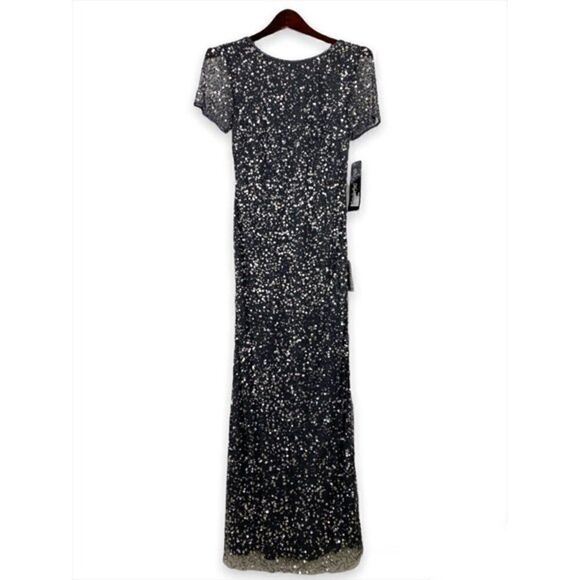 Pisarro Nights Beaded Short Sleeve Maxi Dress Evening Gown Gray Size 2 NWT - Picture 2 of 9